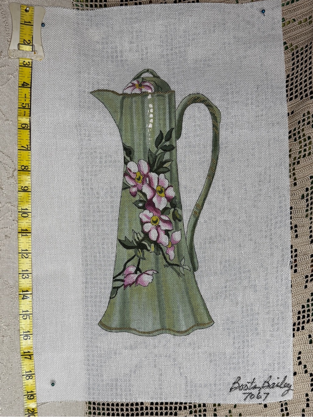 Hand-Painted Green Floral Pitcher Wall Art - Unbranded